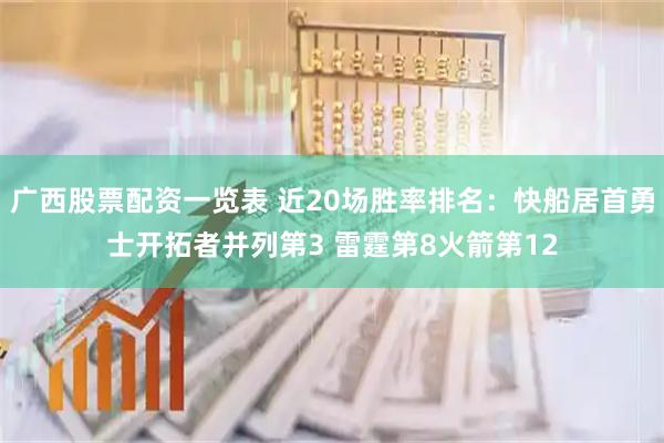 广西股票配资一览表 近20场胜率排名：快船居首勇士开拓者并列第3 雷霆第8火箭第12